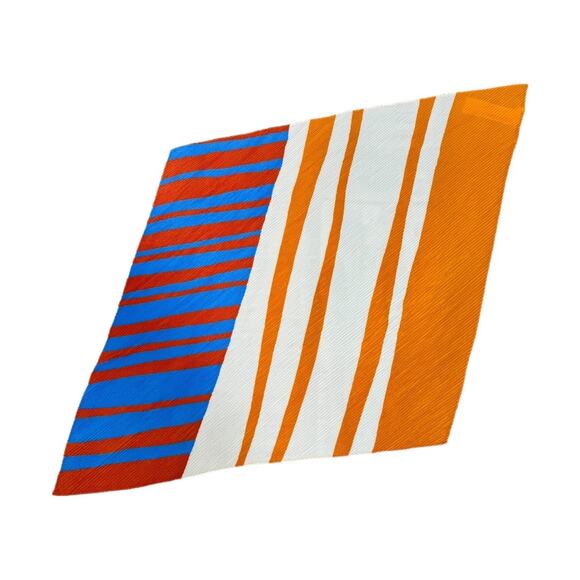 Mango MNG Striped Retro Pleated Scarf Orange Red Blue Neck Geometric Mod Casual - Picture 3 of 6